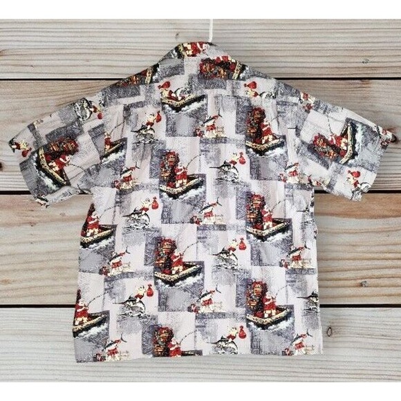 Reel Legends Santa Fishing‎ Riding Marlins Hawaiian Shirt XL pit to pit 26 in - Picture 2 of 6